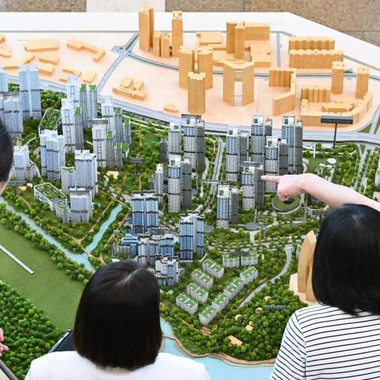 The plans for Berlayar estate on display at the HDB Hub in Toa Payoh.
