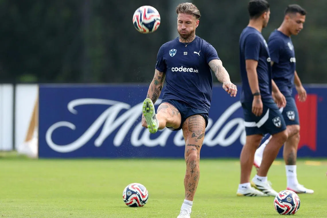 Monterrey's Sergio Ramos controls the ball during a training session at Atlanta United Training Centre.