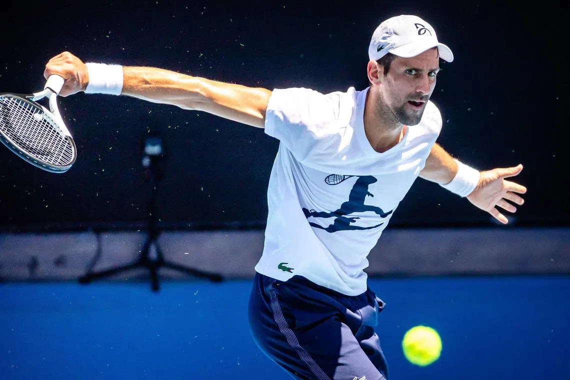 World No. 5 Novak Djokovic practising on Wednesday ahead of the start of the Australian Open next week. 