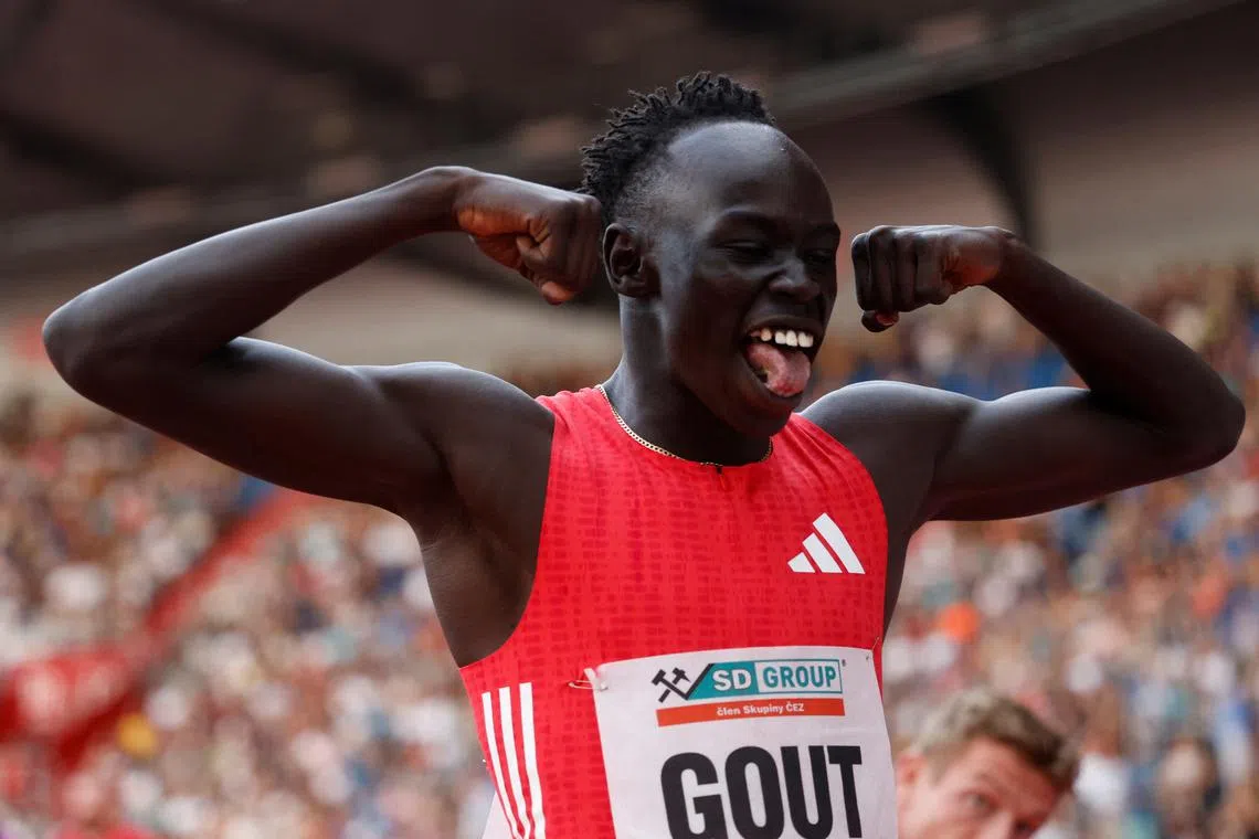 Athletics - Ostrava Golden Spike Meeting - Mestsky Stadion, Ostrava, Czech Republic - June 24, 2025 Australia's Gout Gout celebrates winning the men's 200m REUTERS/David W Cerny