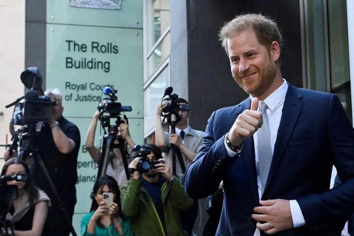 FILE PHOTO: Britain's Prince Harry, Duke of Sussex, departs the Rolls Building of the High Court in London, Britain June 7, 2023. REUTERS/Toby Melville/File Photo