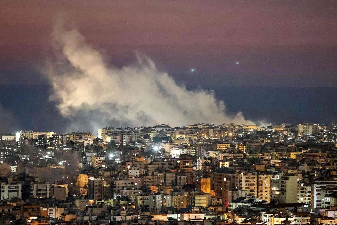 Smoke plumes billowing following Israeli bombardment on Beirut's southern suburbs in Lebanon on March 2, 2026. 