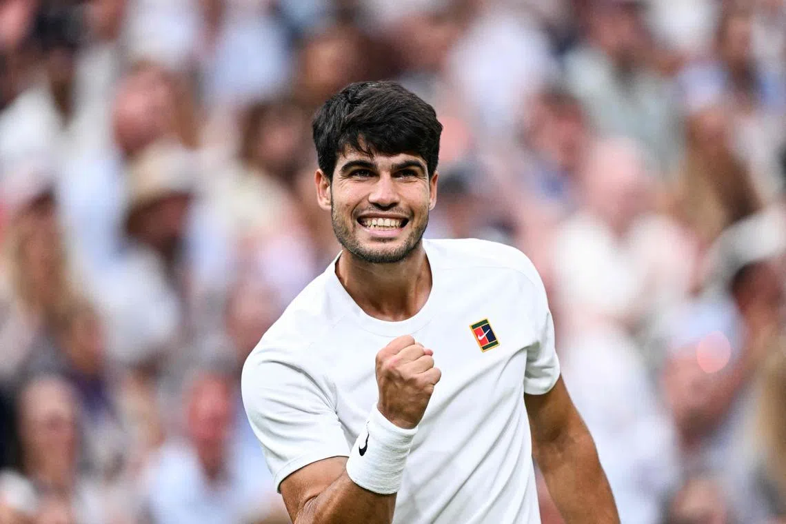 Spain's Carlos Alcaraz celebrates his win over Russia's Andrey Rublev.