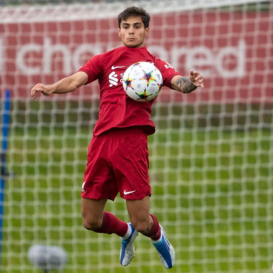 LIVERPOOL, ENGLAND - OCTOBER 04: Oakley Cannonier in action for Liverpool during a UEFA Youth League match between Rangers and Liverpool at Liverpool FC's Academy Training Ground, on October 04, 2022, in Liverpool, England. (Photo by Ross MacDonald/SNS Group via Getty Images)