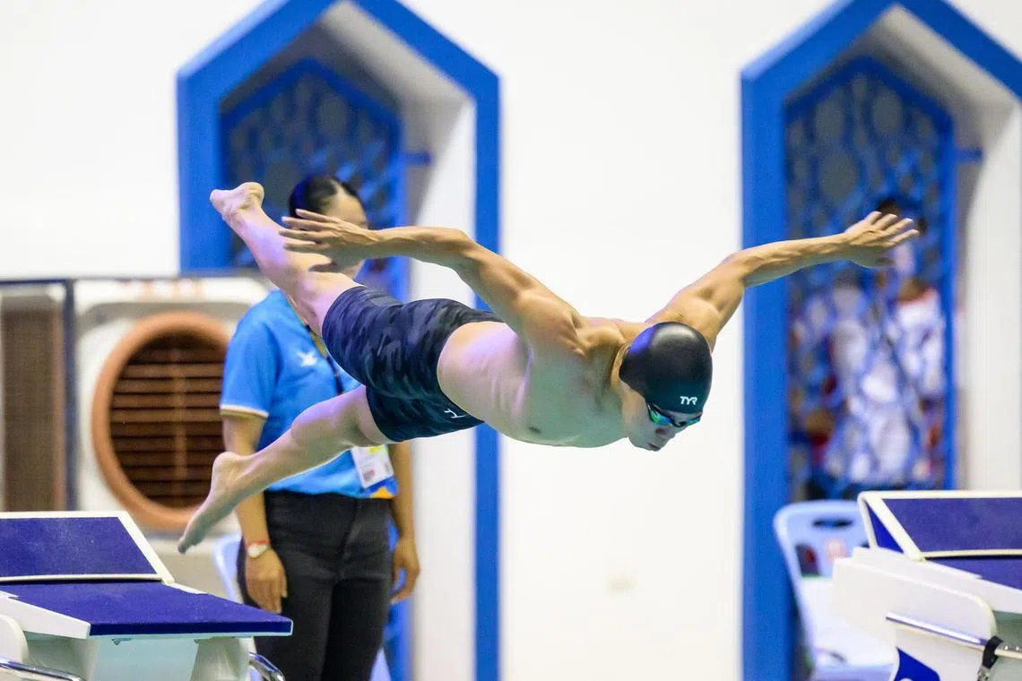 Swimmer Jonathan Tan competing in the men's 50m freestyle at the 2023 SEA Games.