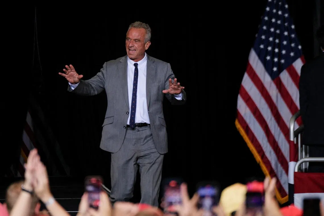 Robert F. Kennedy Jr. attends a campaign event for Republican presidential nominee and former U.S. President Donald Trump in Milwaukee, Wisconsin, U.S. November 1, 2024.  REUTERS/Joel Angel Juarez/File Photo