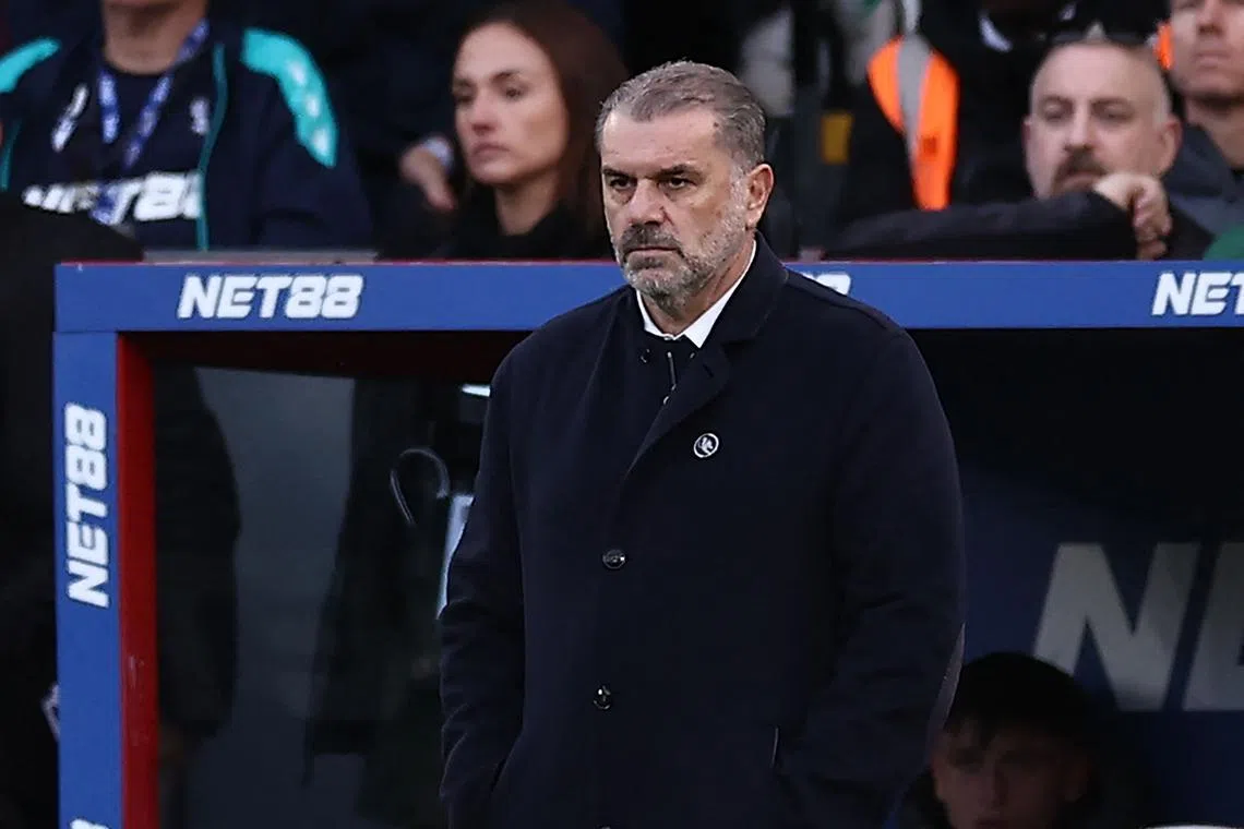 Ange Postecoglou looks on during the English Premier League football match between Crystal Palace and Tottenham Hotspur.