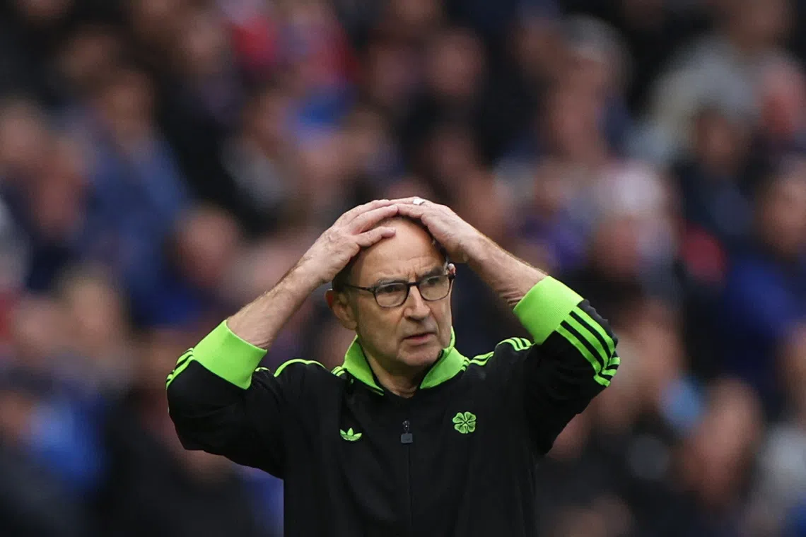 Soccer Football - Scottish League Cup - Semi Final - Celtic v Rangers - Hampden Park, Glasgow, Scotland, Britain - November 2, 2025 Celtic interim manager Martin O'Neill reacts REUTERS/Russell Cheyne