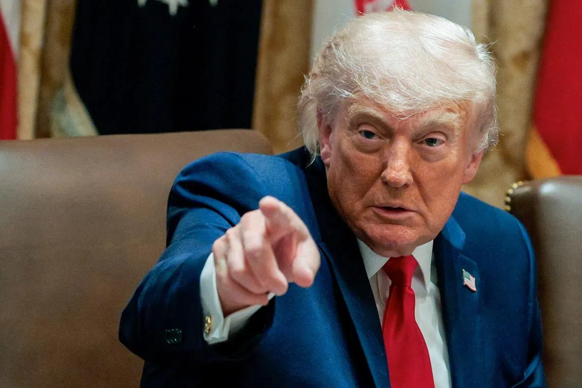 U.S. President Donald Trump points his finger during a cabinet meeting in the Cabinet Room at the White House, in Washington, D.C., U.S., May 27, 2026. REUTERS/Evan Vucci