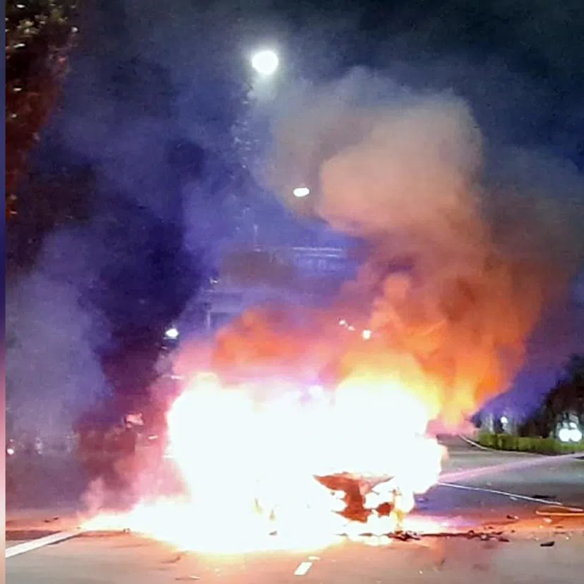 A car caught fire after an accident with a taxi on the CTE in the early hours of March 6.