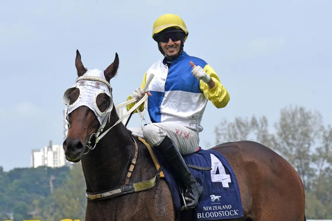 A beaming Harmeet Singh Gill bringing Sir Ruby back to scales after their gutsy win in the NZB Ready To Run Graduate Cup (1,400m) at Sungai Besi on April 5.