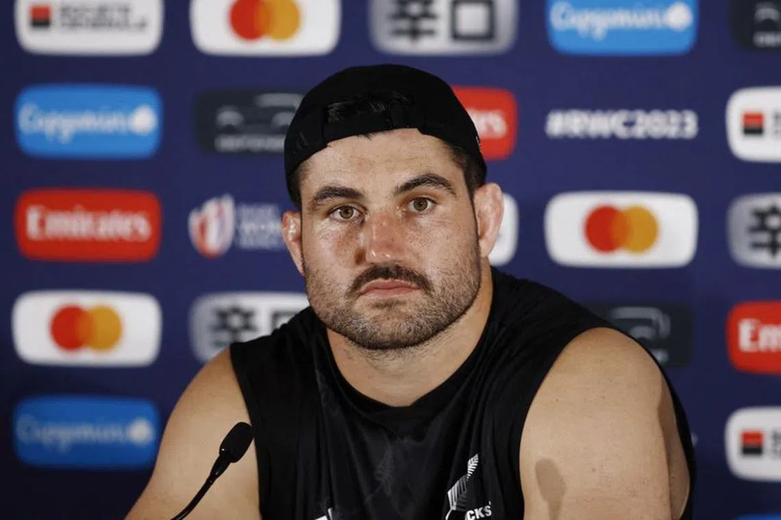 Rugby Union - Rugby World Cup 2023 - New Zealand Press Conference - Stadium Municipal de Toulouse, Toulouse, France - September 14, 2023  New Zealand's Luke Jacobson during the press conference REUTERS/Stephane Mahe