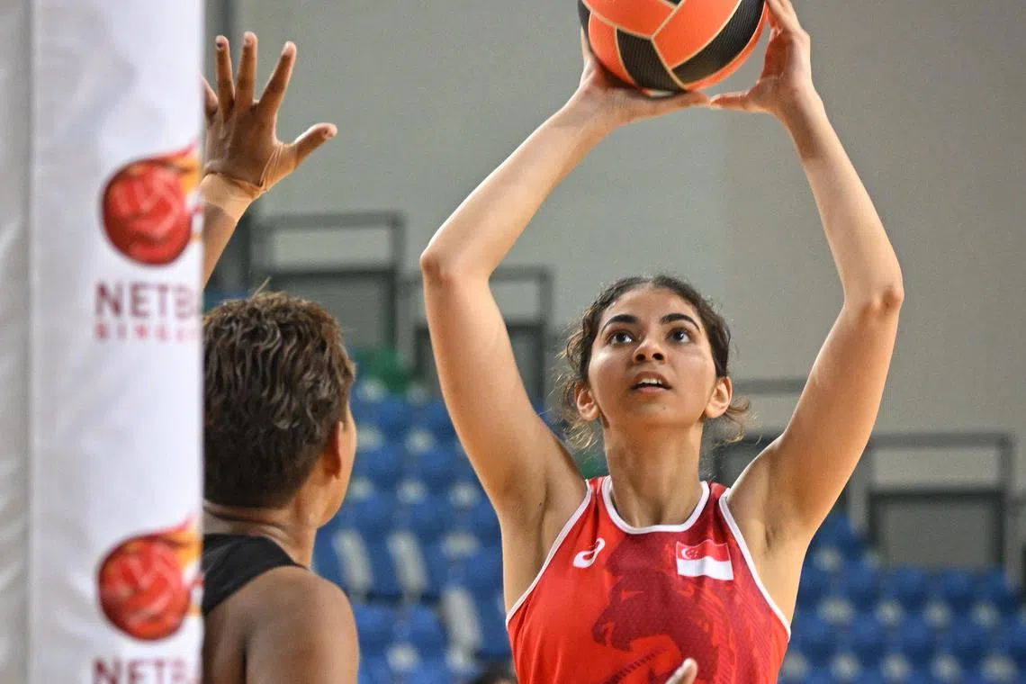 Singapore shooter Amandeep Kaur Chahal in action during their Nations Cup match against Fiji.