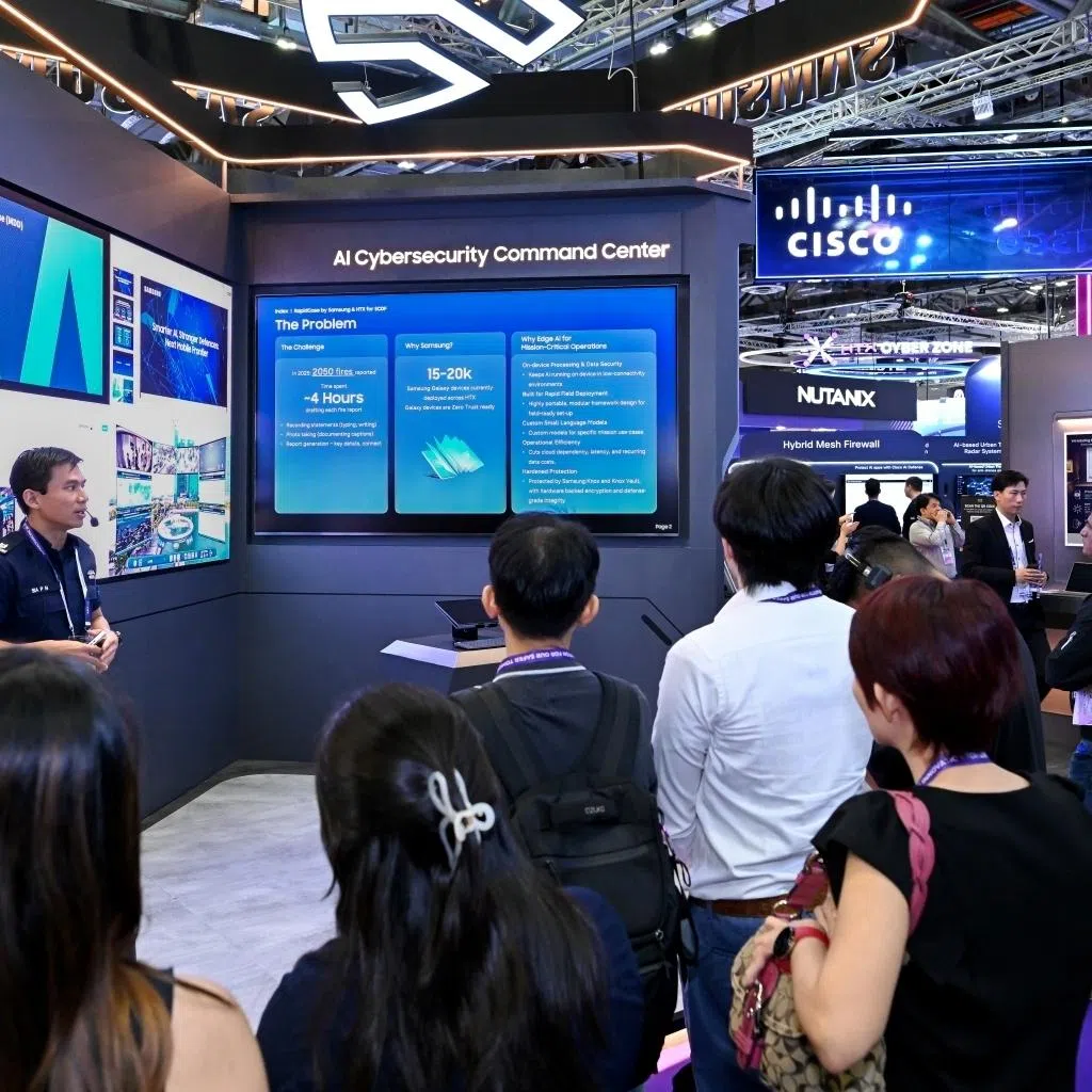 samsung booth displaying technologies enabled by artificial intelligence designed to support the next generation of front-line operations at milipol techx 2026