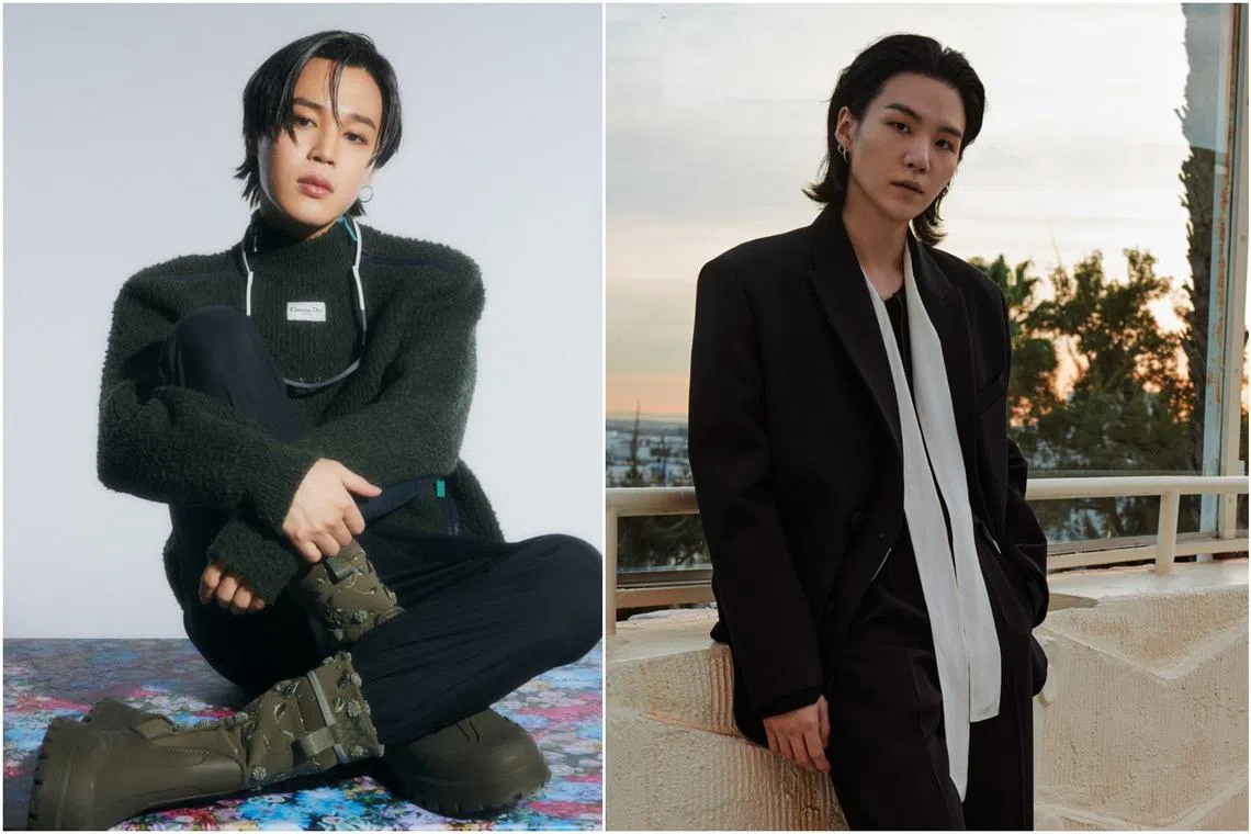 Jimin (left) was named global brand ambassador by Dior, while his BTS bandmate Suga will be representing Valentino.