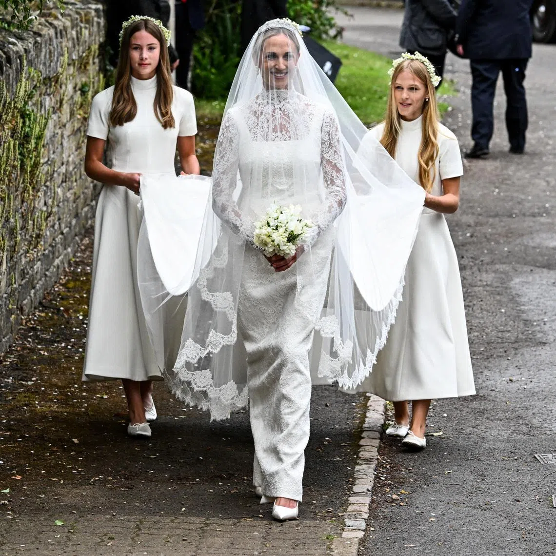 Harriet Sperling arrives for her wedding with Princess Anne's son Peter Phillips at All Saints' Church in Kemble, Cirencester, Britain, June 6, 2026. REUTERS/Dylan Martinez