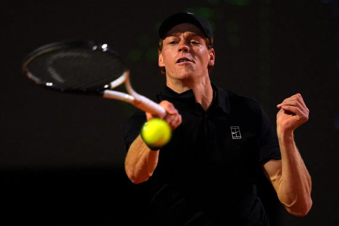 FILE PHOTO: Tennis - Italian Open - Foro Italico, Rome, Italy - May 16, 2025 Italy's Jannik Sinner in action during his semi final match against Tommy Paul of the U.S. REUTERS/Aleksandra Szmigiel/File Photo