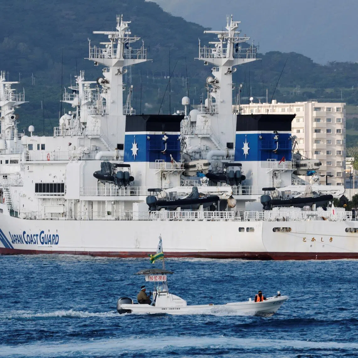 Japan Coast Guard ships are docked at a port in Ishigaki, Okinawa Prefecture, Japan, on Jan 13.