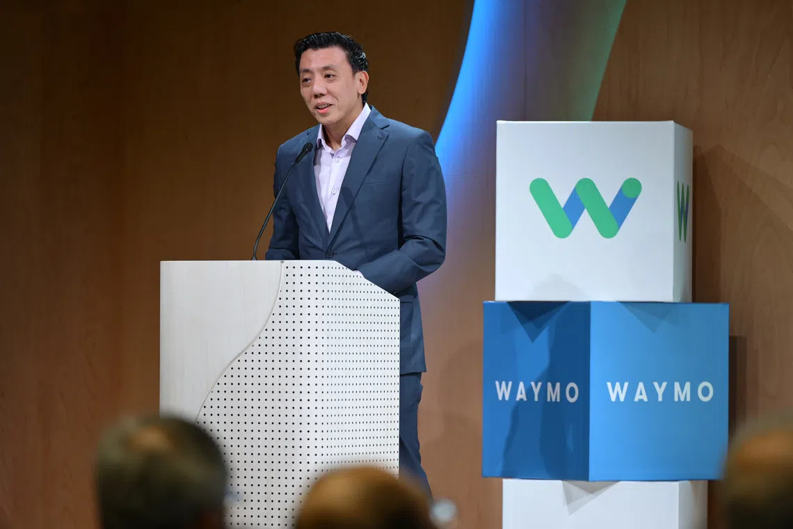 Transport Minister Jeffrey Siow speaking at the Waymo event on Sept 18.