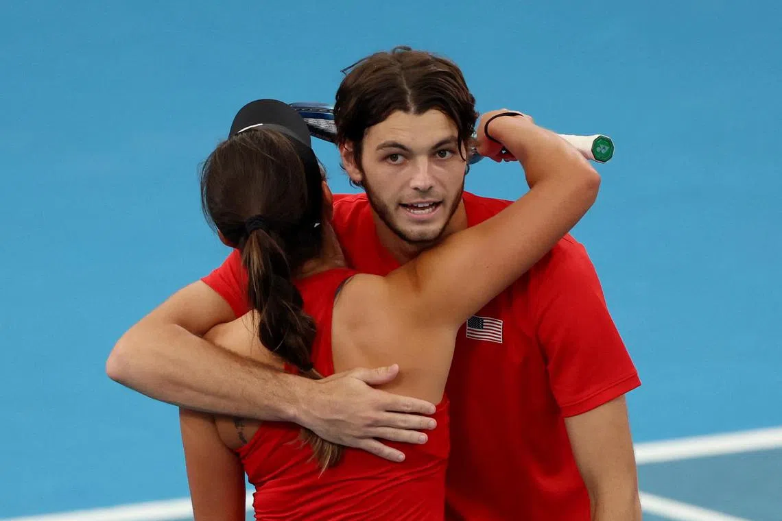 Taylor Fritz and Jessica Pegula of the United States celebrate winning their United Cup semi-final clash against Poland.