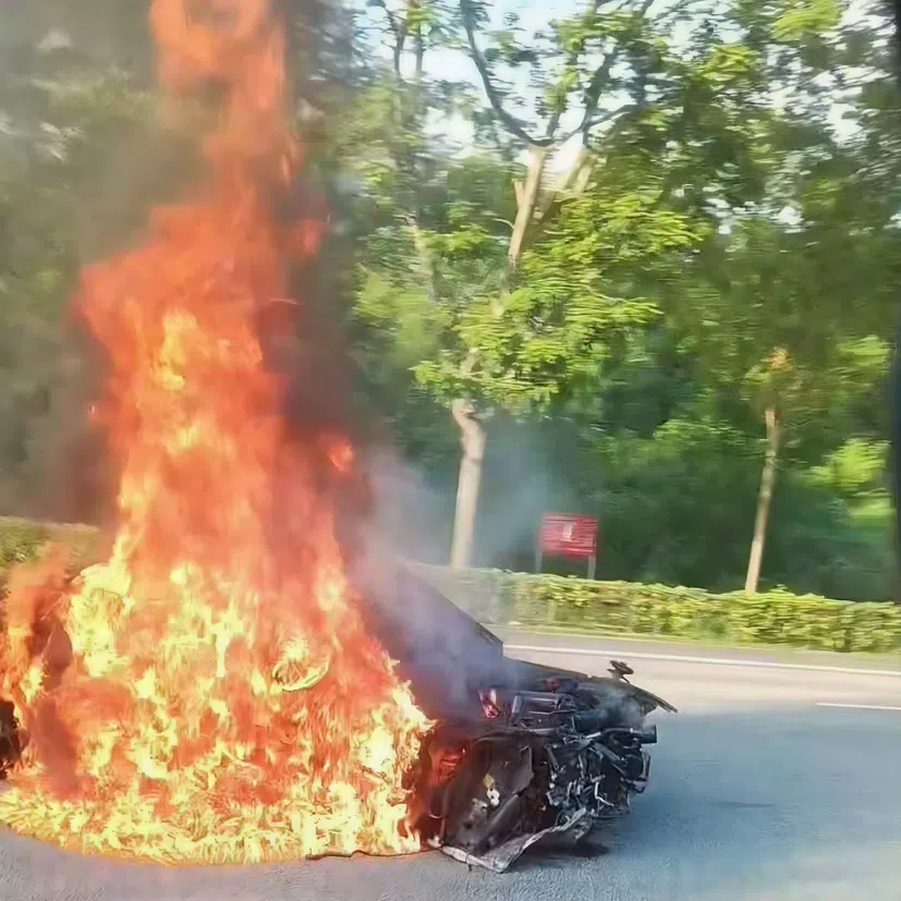 The car was believed to have skidded along the road.