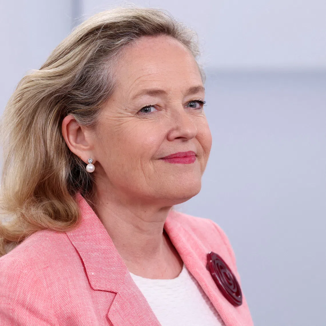 FILE PHOTO: Nadia Calvino, president of the European Investment Bank, attends an interview with Reuters, during the 4th International Conference on Financing for Development, in Seville, Spain, July 1, 2025. REUTERS/Claudia Greco/File Photo