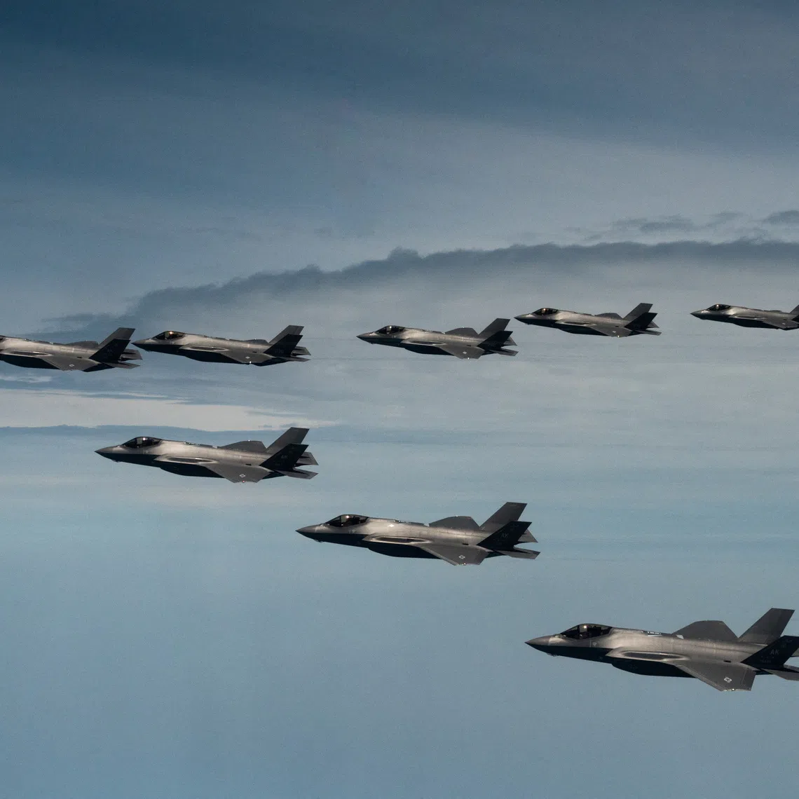 FILE PHOTO: U.S. Air Force F-35 Lightning IIs fly side by side with Republic of Korea Air Force F-35s as part of a bilateral exercise over the Yellow Sea, Republic of Korea, July 12, 2022.  U.S. Air Force/Senior Airman Trevor Gordnier/Handout via REUTERS/File Photo