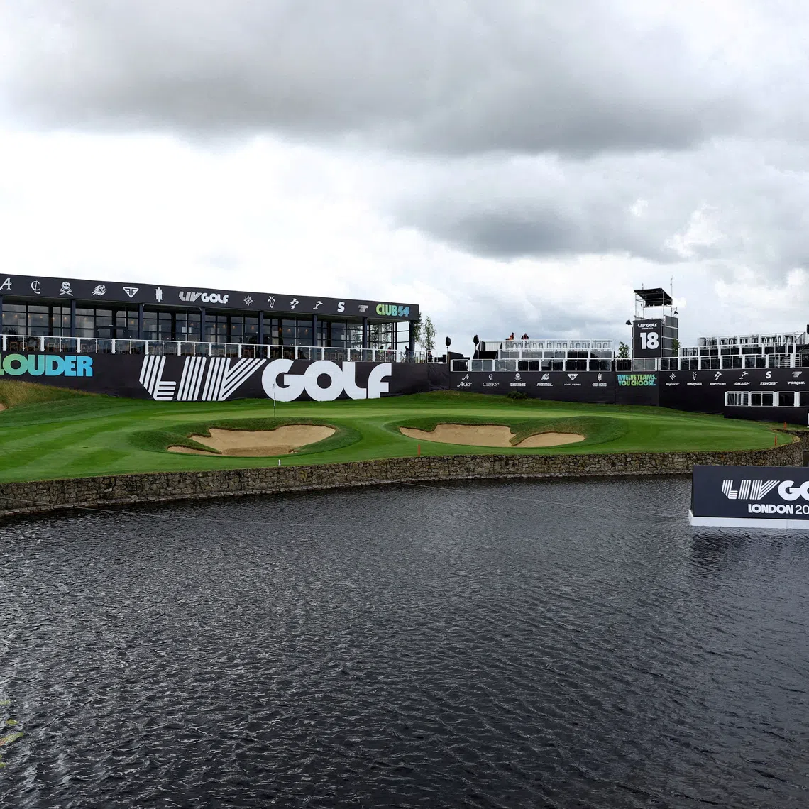 FILE PHOTO: Golf - LIV Golf Invitational - London - Centurion Golf Club, St Albans, Britain - July 5, 2023 General view of the 18th hole at the Centurion Golf Club Action Images via Reuters/Paul Childs/File Photo