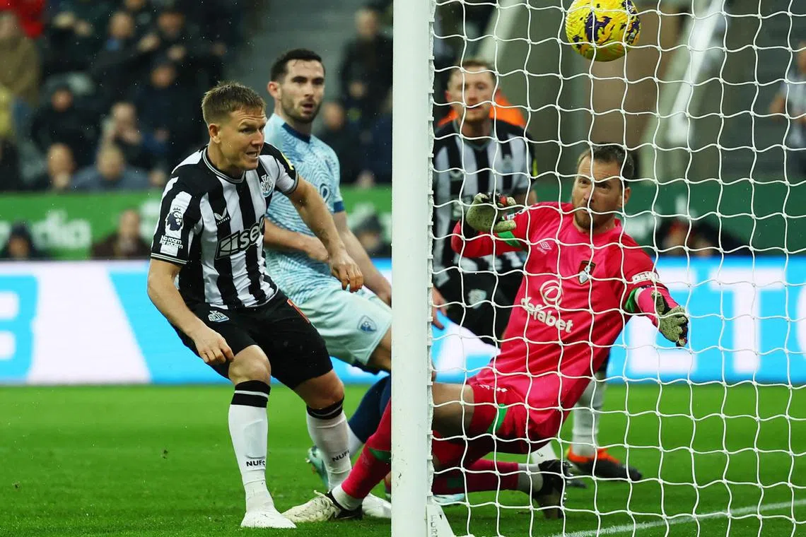 Newcastle United's Matt Ritchie scores their second goal, moments after coming on in second-half stoppage time.