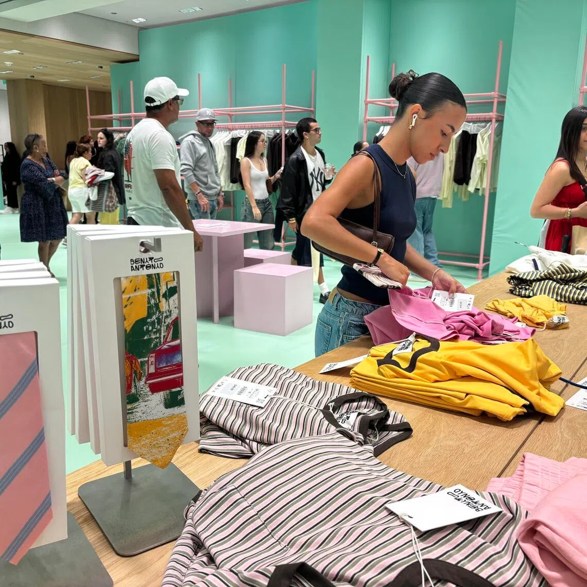 People browse items from the Benito Antonio collection by Puerto Rican singer Bad Bunny at a Zara store in San Juan, Puerto Rico, on May 19, 2026.