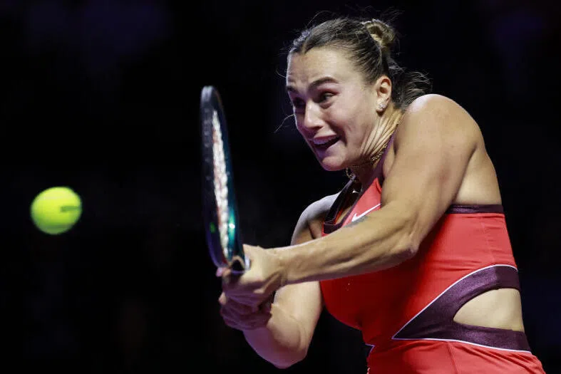 Aryna Sabalenka in action during her round of 16 match against Italy's Jasmine Paolini.