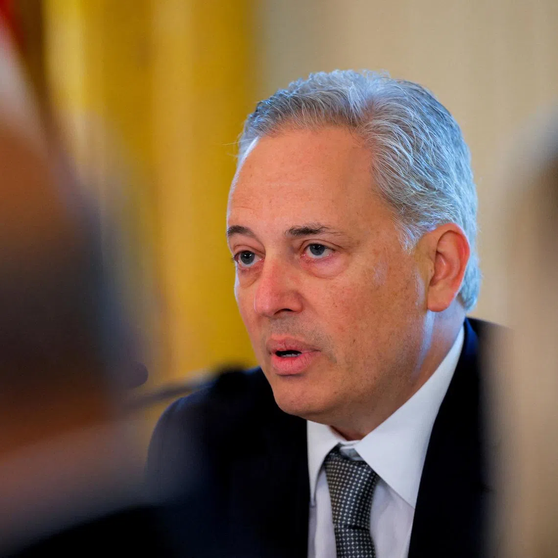 FILE PHOTO: David Sacks, White House AI and Crypto Czar, attends a meeting of the White House Task Force on Artificial Intelligence (AI) Education in the East Room at the White House in Washington, D.C., U.S., September 4, 2025. REUTERS/Brian Snyder/File Photo
