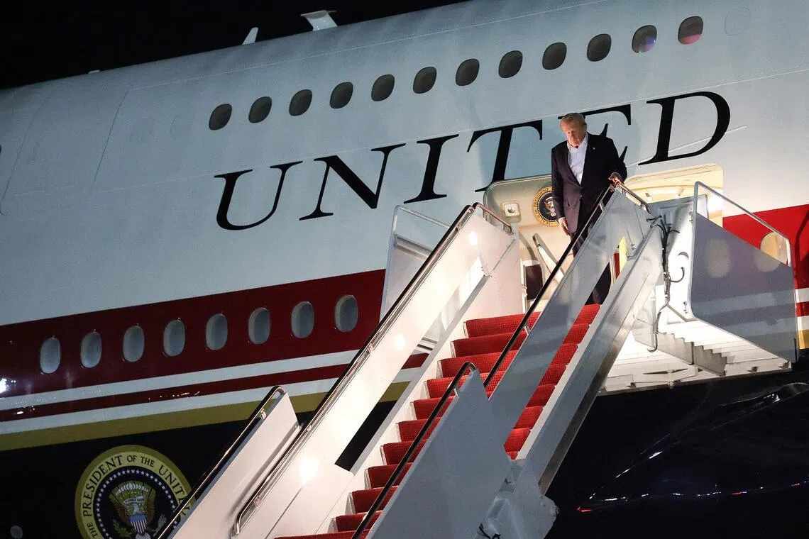 US President Donald Trump returning to Joint Base Andrews on July 9, in Washington, DC, after flying back from the UK aboard the new Qatari-donated Air Force One.