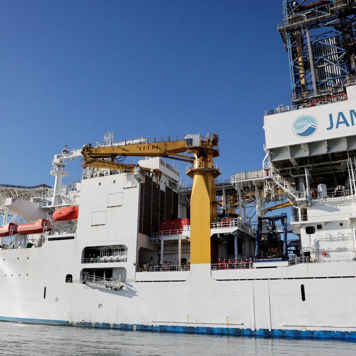 Japan's drilling-equipped research vessel Chikyu departs from Shimizu port to conduct a test recovery of rare-earth–rich mud near Minamitori Island on Jan 12.
