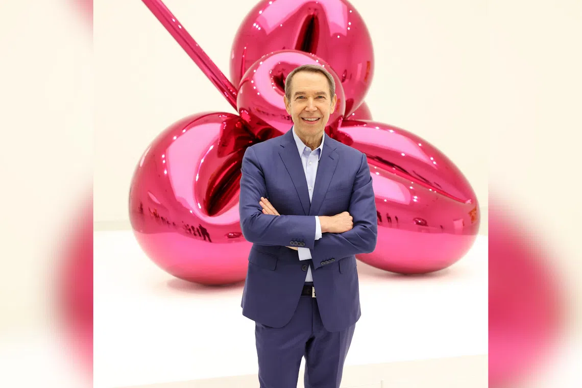 Jeff Koons poses during the press preview of his exhibition “Lost in America” on November 20, 2021 at Qatar Museums Gallery Al Riwaq in Doha, Qatar.