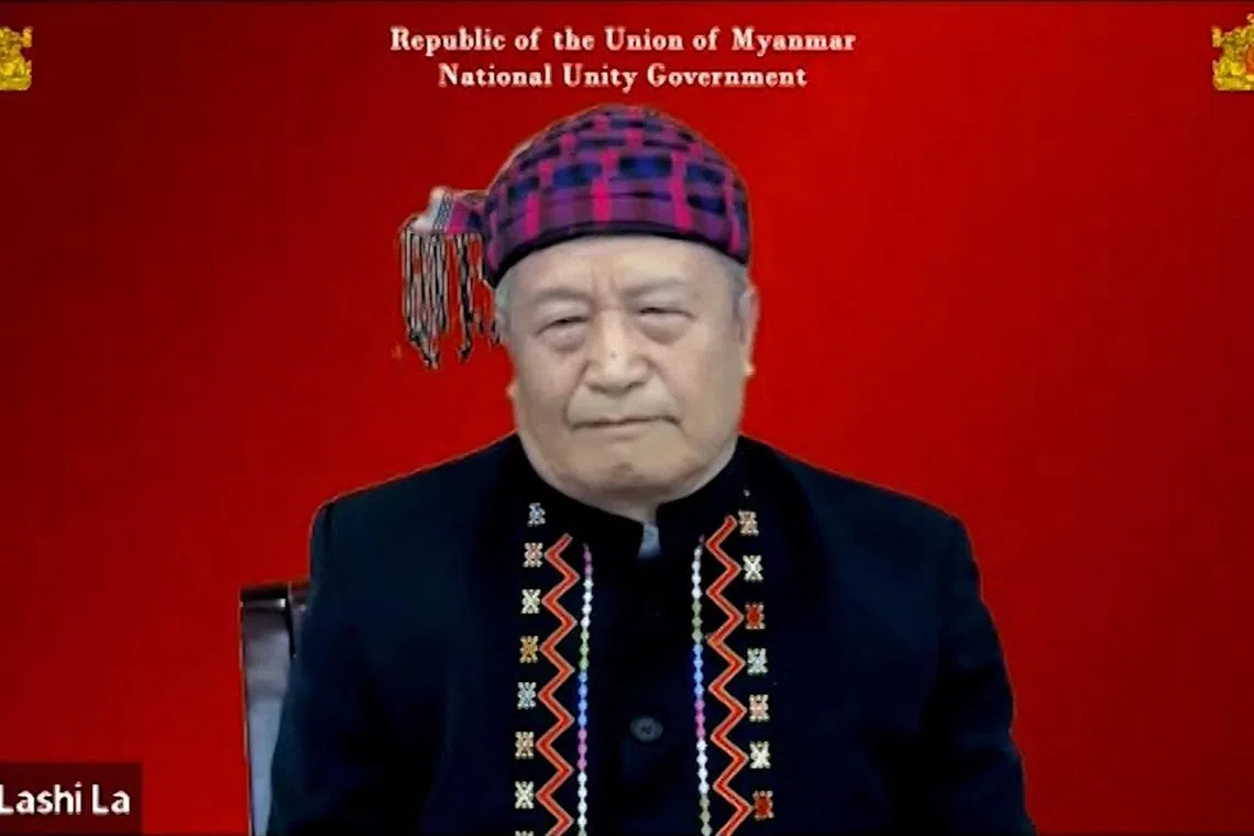 A video grab shows acting President of Myanmar's National Unity Government, Mr Duwa Lashi La, speaking during an interview as part of the Reuters Next conference, from an undisclosed location in Myanmar. 