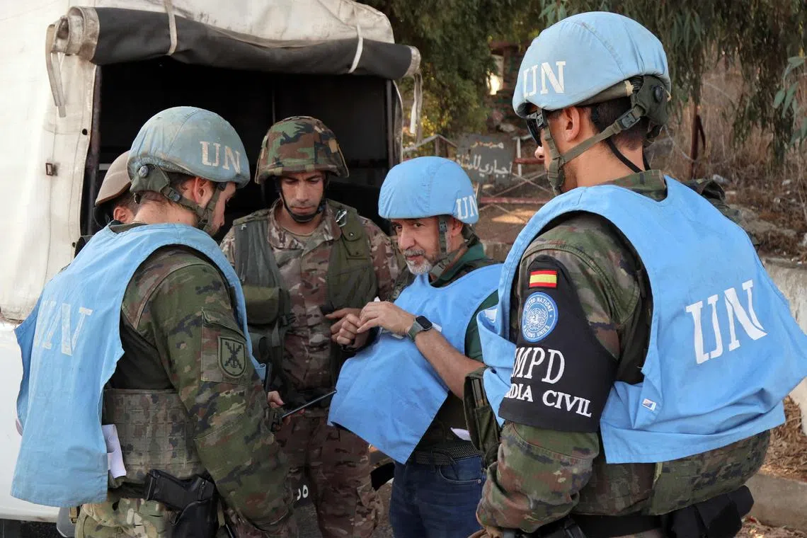 UN peacekeepers coordinate their patrol with the Lebanese army in southern Lebanon.