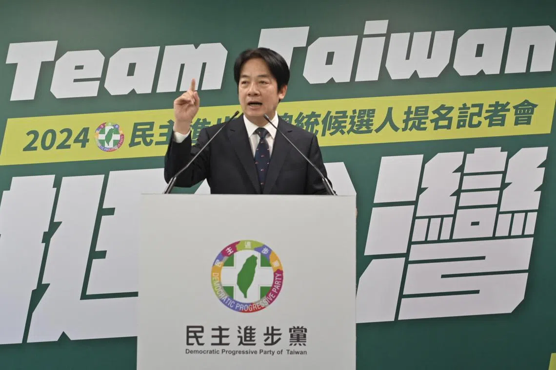 Taiwanese Vice-President and Democratic Progressive Party chairman William Lai speaking at the party's headquarters in Taipei on April 12.