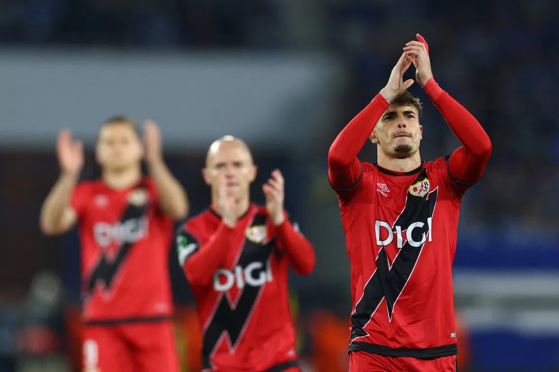 Soccer Football - UEFA Conference League - Semi Final - Second Leg - RC Strasbourg v Rayo Vallecano - Stade de la Meinau, Strasbourg, France - May 7, 2026  Rayo Vallecano's Pep Chavarria applauds the fans before the match REUTERS/Yves Herman