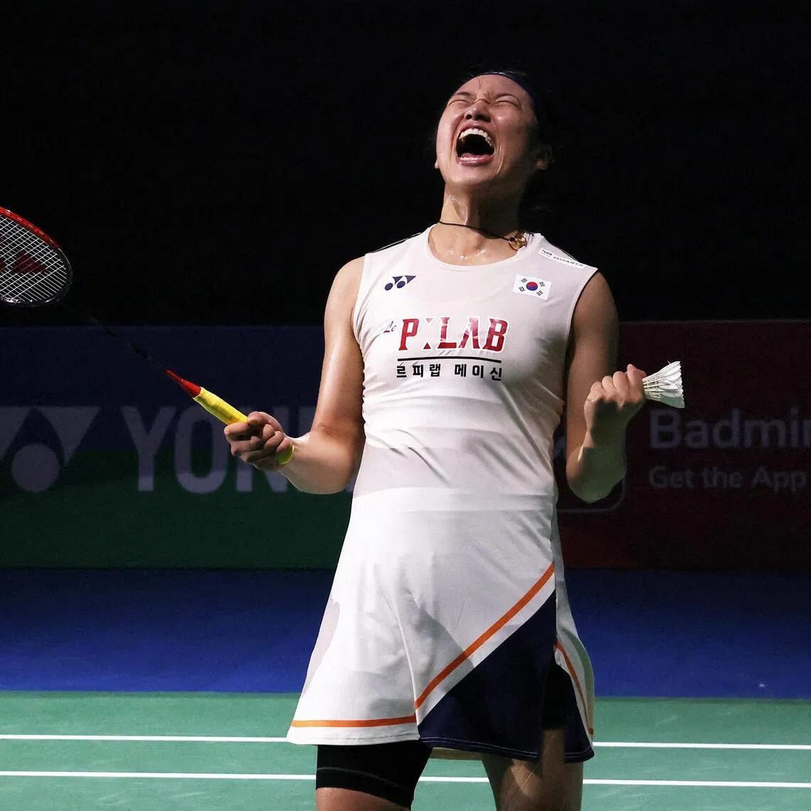 South Korea's An Se-young celebrates after winning the India Open women's singles final in New Delhi on Jan 18, 2026. On Feb 8, she led her nation to their maiden Badminton Asia Team Championships women’s title, after they beat China 3-0.
