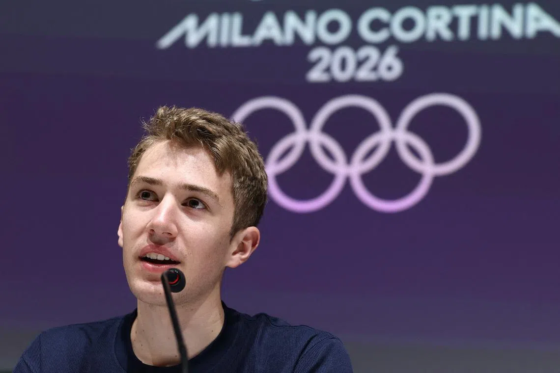 Milano Cortina 2026 Winter Olympics - Speed Skating - United States team press conference - Main Press Centre, Milan, Italy - February 4, 2026 Casey Dawson of the United States during the press conference REUTERS/Yves Herman