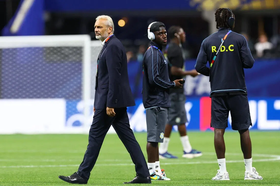 Soccer Football - FIFA World Cup 2026 - Group K - DR Congo v Uzbekistan - Atlanta Stadium, Atlanta, Georgia, U.S. - June 27, 2026 DR Congo coach Sebastien Desabre walks on the pitch before the match REUTERS/Bernadett Szabo