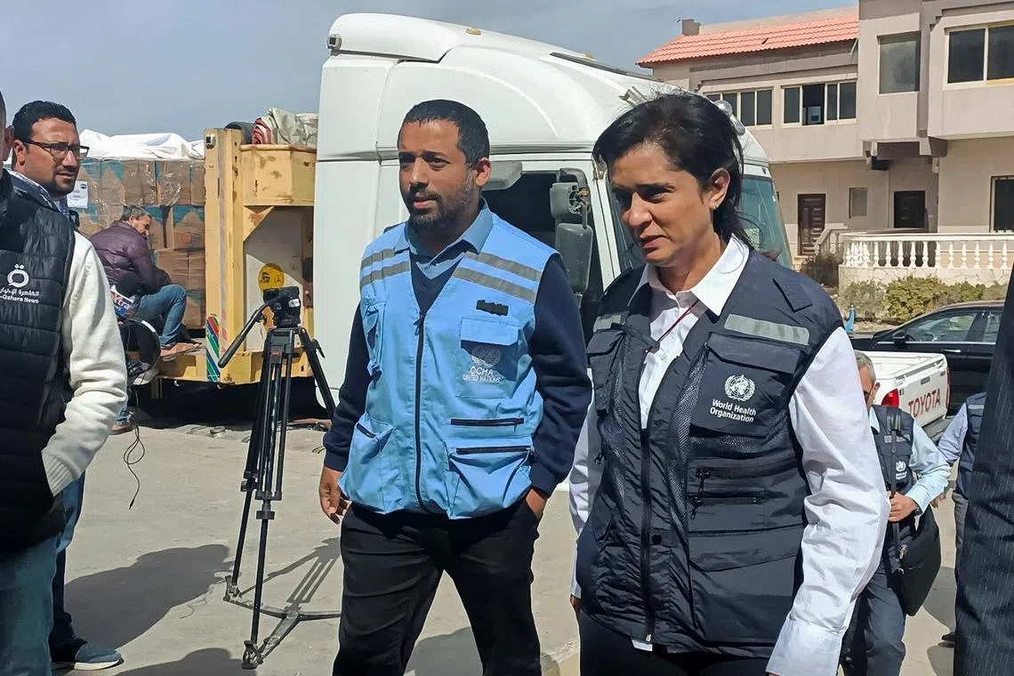 FILE PHOTO: WHO Regional Director Hanan Balkhy with her team visits warehouses of aid bound for Gaza, amid the ongoing conflict between Israel and Palestinian Islamist group Hamas, in Al-Arish, Egypt, March 17, 2024. REUTERS/Stringer/File Photo