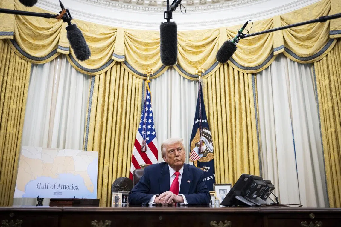 President Donald Trump as he signs executive orders in the Oval Office of the White House in Washington, on Thursday, March 6, 2025. (Maansi Srivastava/The New York Times)