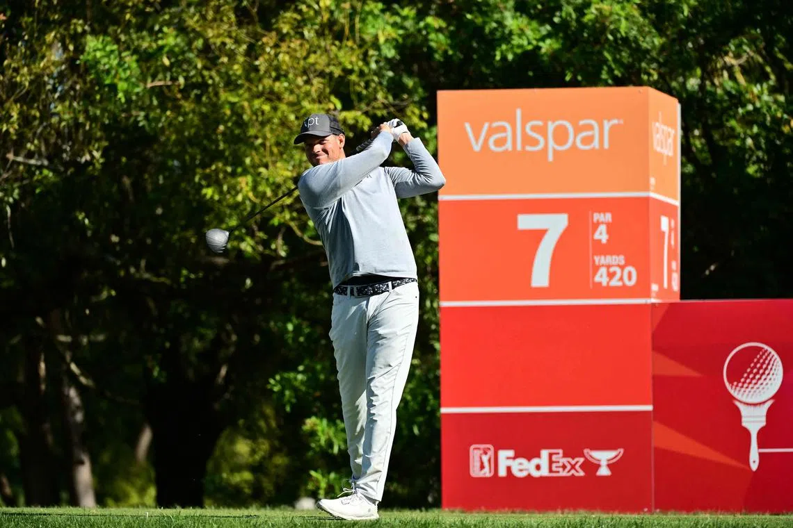 Adam Schenk of the United States plays his shot from the seventh tee during the second round of the Valspar Championship.