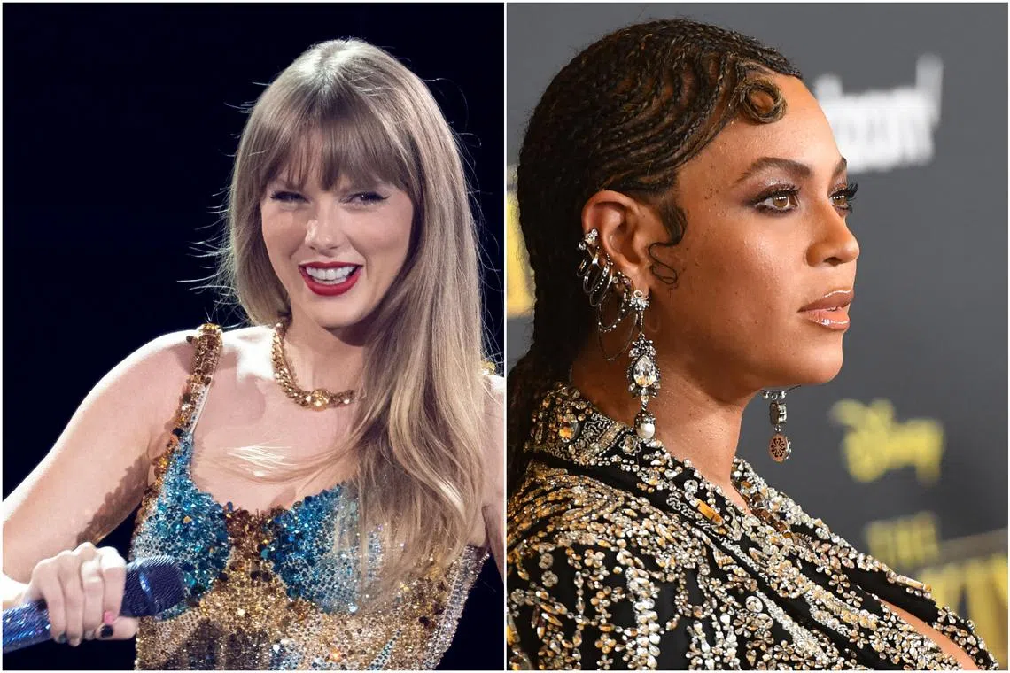 Taylor Swift (left) and Beyonce are among the dozens of stars who’ve hit the road and fuelled a booming arena market.