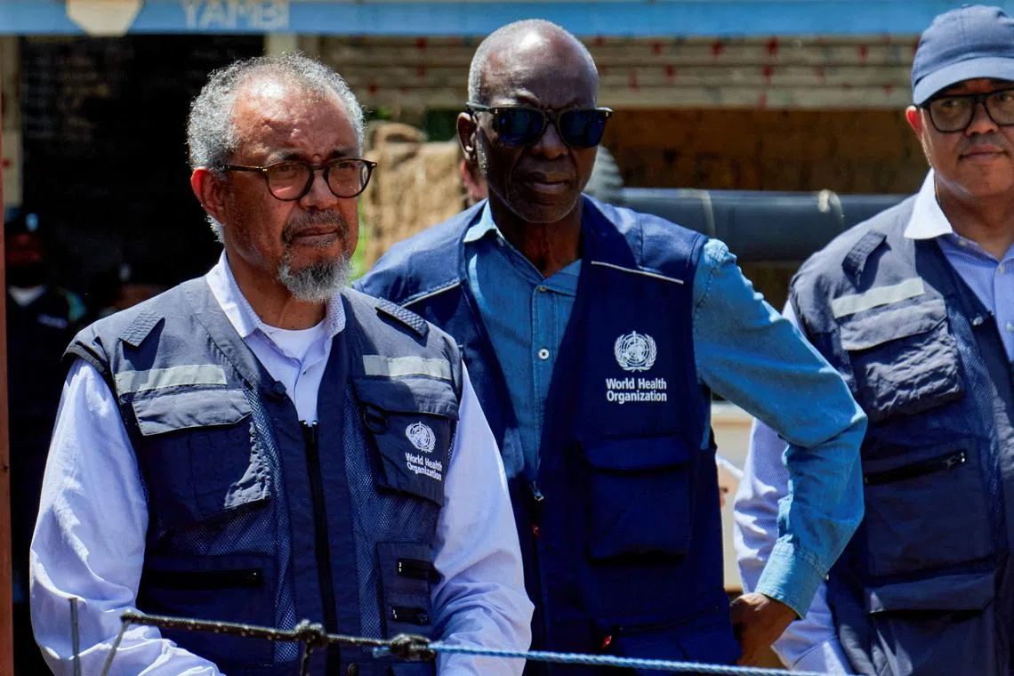 Director-General of the World Health Organisation (WHO) Tedros Adhanom Ghebreyesus tours the Evangelical Medical Center (CEM), one of the facilities at the forefront of the response to the Ebola outbreak during his visit to coordinate the response to the Ebola outbreak, as agencies intensify efforts to contain a new Ebola outbreak caused by the Bundibugyo virus strain, in Bunia, Ituri province, Democratic Republic of Congo, May 31, 2026. REUTERS/Gradel Muyisa Mumbere