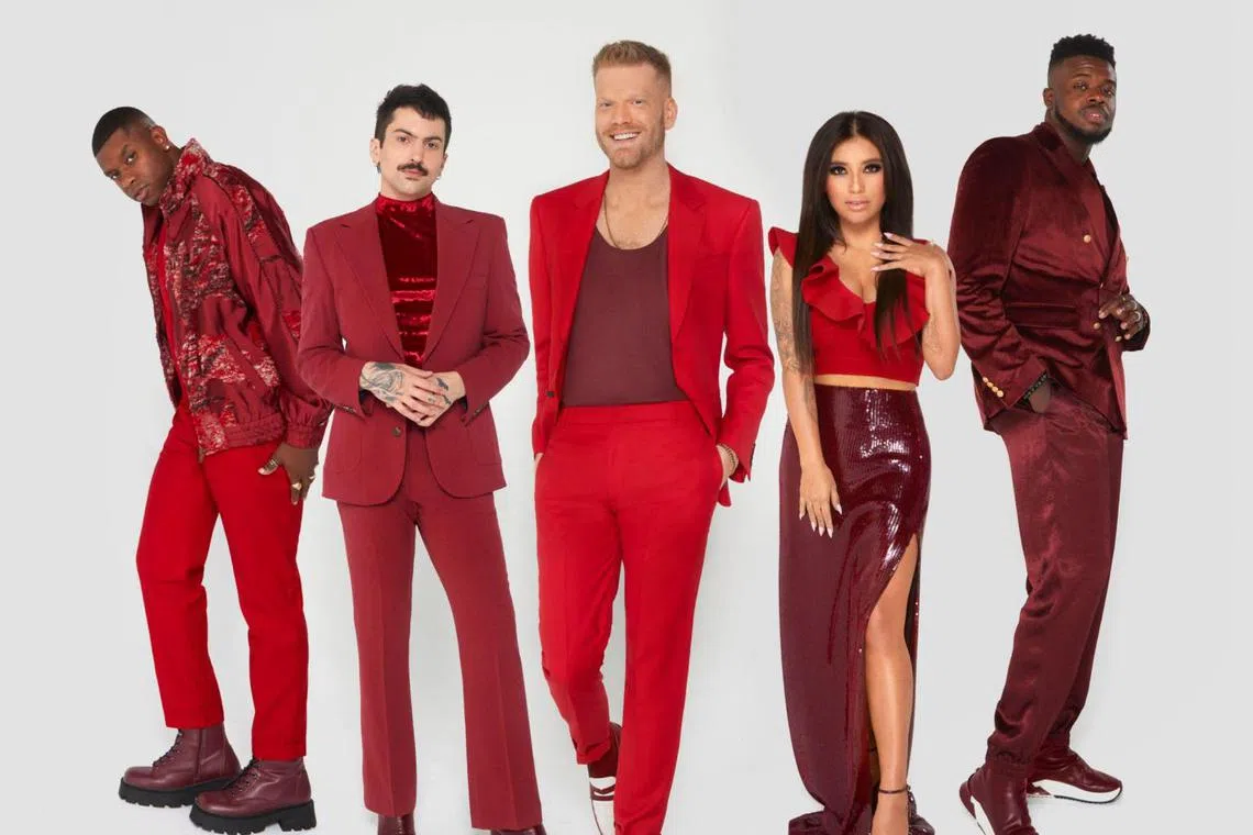 Pentatonix consists of (from left) Matt Sallee, Mitch Grassi, Scott Hoying, Kirstin Maldonado and Kevin Olusola.