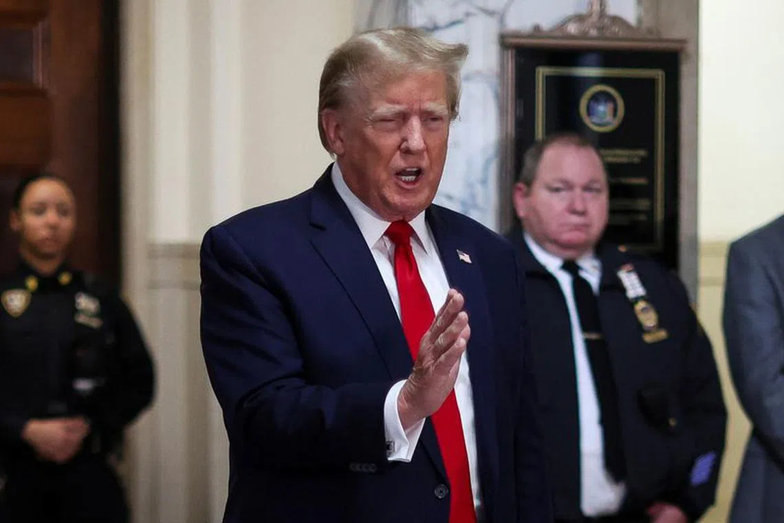 Former U.S. President Donald Trump arrives to attend the Trump Organization civil fraud trial, in New York State Supreme Court in the Manhattan borough of New York City, U.S., December 7, 2023. REUTERS/Mike Segar