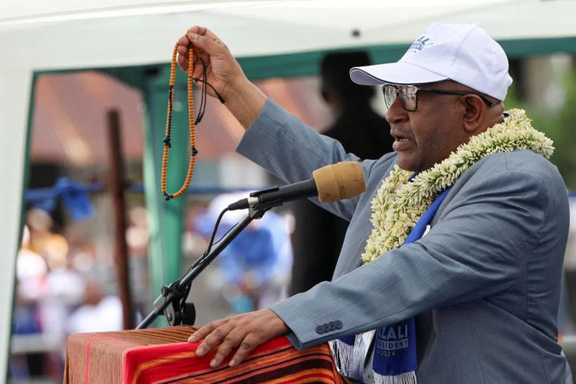 FILE PHOTO: Comoros' President Azali Assoumani addresses supporters during a political rally ahead of the presidential election outside Moroni, Comoros January 9, 2024. REUTERS/Issihaka Mahafidhou NO RESALES. NO ARCHIVES/File Photo